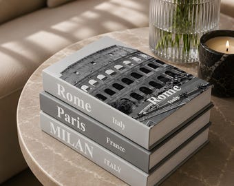 Decorative Faux Books Set: Paris, Milan, Rome – Luxury Home Decor Shelf Styling