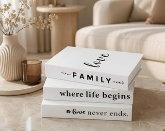 Set of 3 Decorative Faux Books: White Farmhouse Stacked Shelf Styling Accent