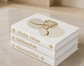 Islamic Decorative Books | Alhamdulillah Allahu Akbar Subhanallah | Muslim Home Decor Shelf Styling