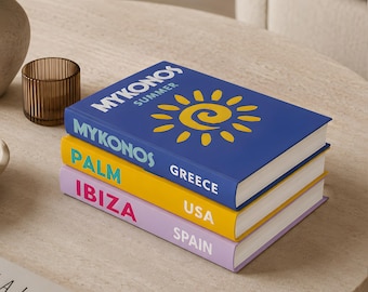 Decorative Faux Books Set: Mykonos, Ibiza, Palm Beach Coastal Home Decor