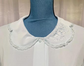 Vintage 1970s Shadowline Pajama Set Blue Lace Nylon Romantic Cottagecore Sleepwear Bridal Lingerie Large
