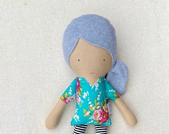 Fabric Doll in Teal Floral Dress