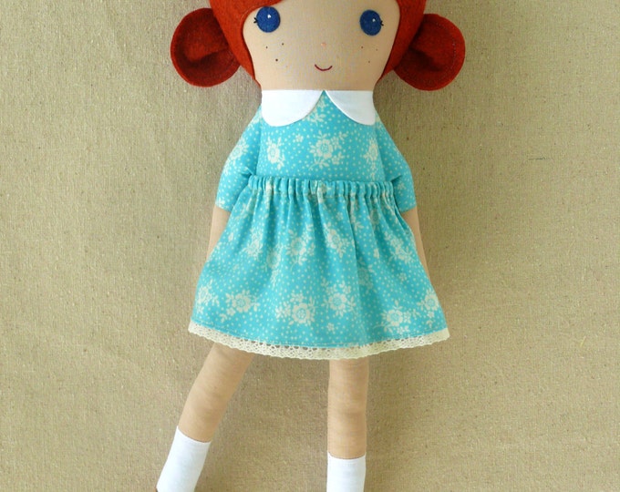 Fabric Doll Rag Doll Cloth Doll Red Haired Girl in Blue Floral Etsy
