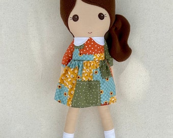 Handmade Fabric Cloth Doll in Patchwork Fabric Dress