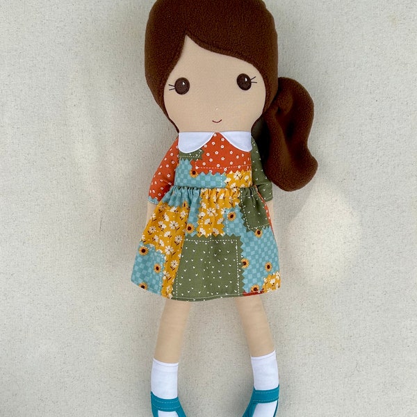 Handmade Fabric Cloth Doll in Patchwork Fabric Dress