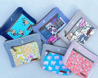 Handmade Zippered Pouch with 2 Zippers (choose one of six)