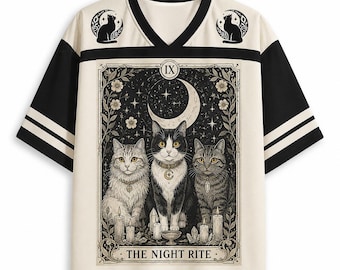 Nine Lives zwarte kat tarotjersey | Gothic Witch voetbalshirt (gepersonaliseerd)