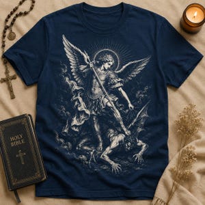 Ärkeängeln Mikael T-shirt, Sankt Mikael religiös skjorta, kristen gotisk t-shirt, katolsk krigsängelskjorta, vintage trosgåva