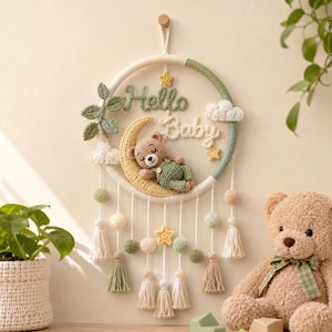 Sleeping Bear Moon Dreamcatcher Crochet Pattern (PDF Download)