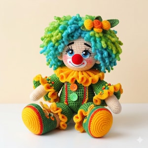 Patrón de muñeco payaso de ganchillo en PDF, tutorial de amigurumi de circo (descarga instantánea)