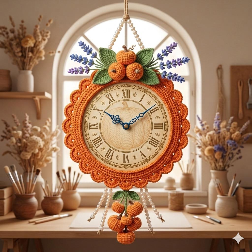 30 Crochet Clock Patterns That Keep Time in Handmade Style 34 Orange Blossom Crochet Clock Pattern