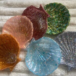 Glitter Resin Shell Tray for Jewelry, Desk Notions Storage