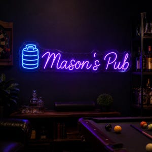 Personalized Pub Neon Sign, Barrel Icon Wall Light, Home Bar Decor Gift, Man Cave Game Room Decor, Basement Bar Sign, Pub Neon Sign