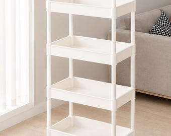 Carrito rodante de 4 niveles con ruedas | Carrito de cocina estrecho | Carrito de almacenamiento para cocina, baño, oficina y lavadero | Organizador móvil blanco