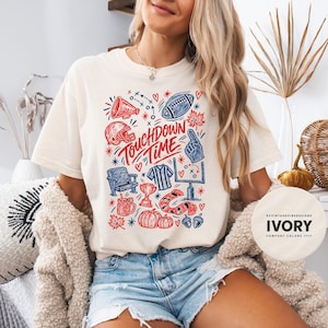 Touchdown Time Football Shirt, Comfort Colors Fall Game Day Tee, Red and Blue Doodle Tailgate T-Shirt, Football Mom Gift, Autumn Sports Top