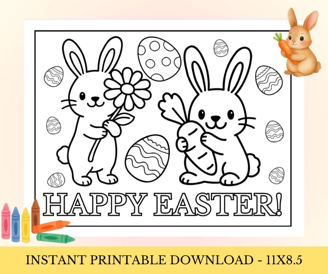 Easter Bunny Coloring Page | Kids Activity, Happy Easter Print (digital ...