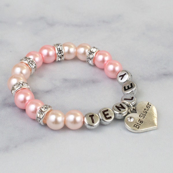 Big Sister Bracelet | Pale Pink + Pink | Personalized Bracelet | Pearl Bracelet | Sister Jewelry | New Big Sister | Gift for Big Sister