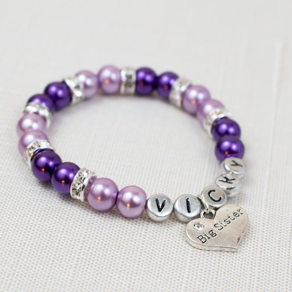 Big Sister Bracelet | Lavender and Violet | Personalized Bracelet | Pearl Bracelet |  New Big Sister | Gift for Big Sister
