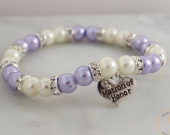 Matron of Honor Bracelet, Matron of Honor Pearl Bracelet, Rhinestones, Wedding Bracelet, Wedding Jewelry, Handmade Jewelry, Womens