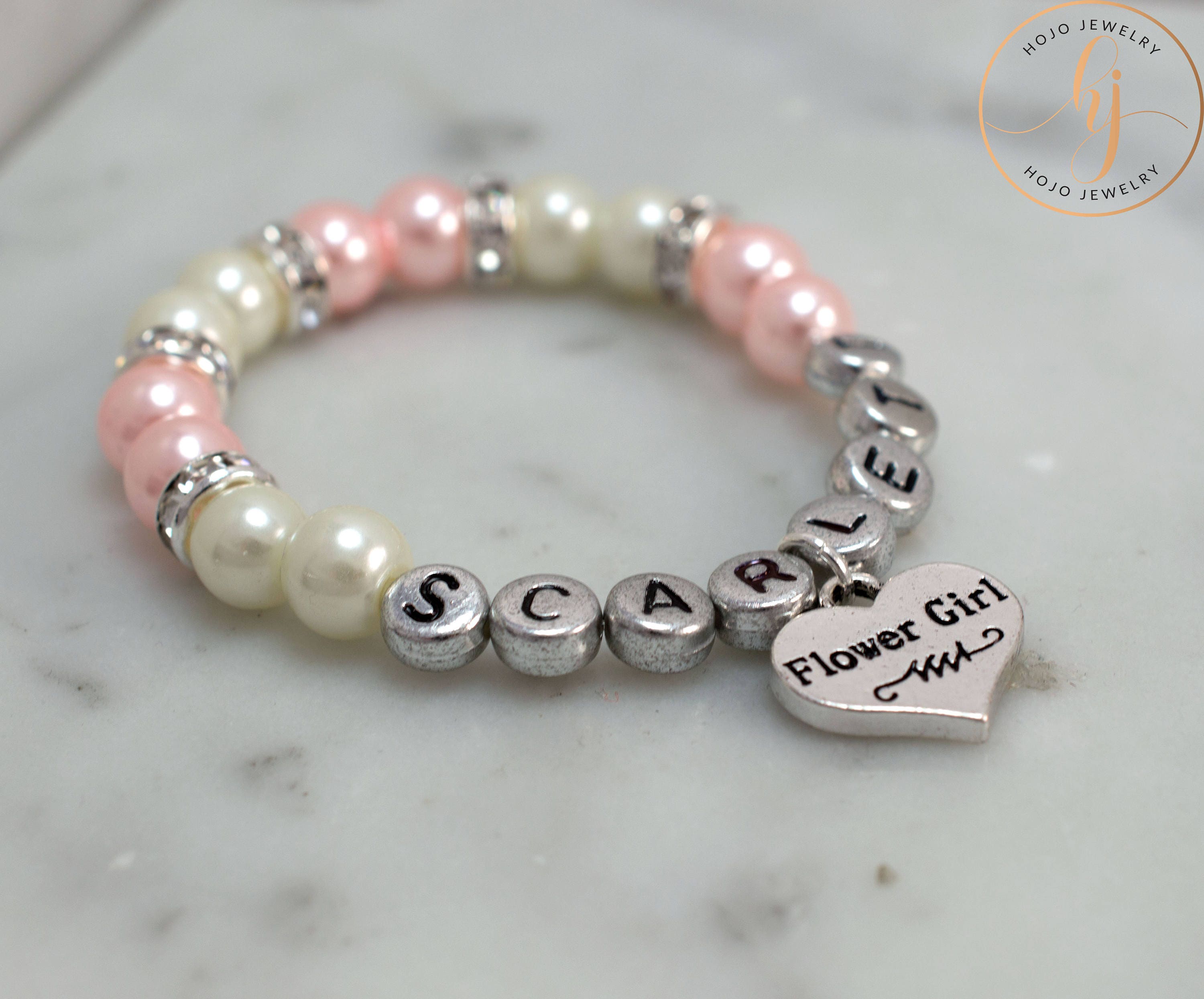 Name Flower girl Bracelet Rhinestone Spacers Wedding