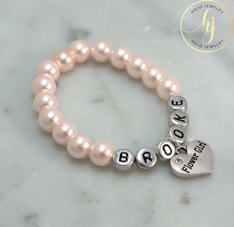 Name Flower Girl Bracelet Rhinestone Heart Flower Girl Gift Etsy