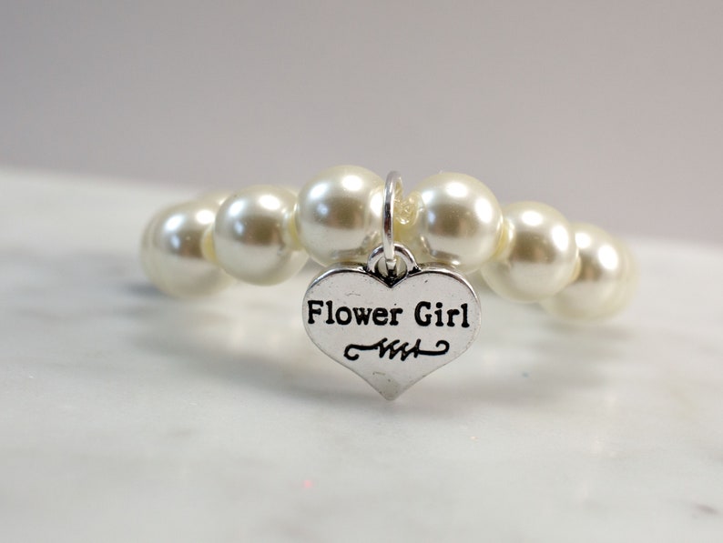 Flower Girl Gift Wedding Jewelry Flower Girl Bracelet Pearl Bracelet Minimalist Wedding Jewelry Cream Flower Girl Jewelry Custom image 2