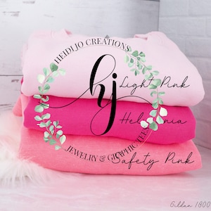 Gildan Crewneck 18000 Pink Color Stack Mockup | Safety Pink, Heliconia, and Light Pink Gildan Crewneck Sweatshirt Mockup
