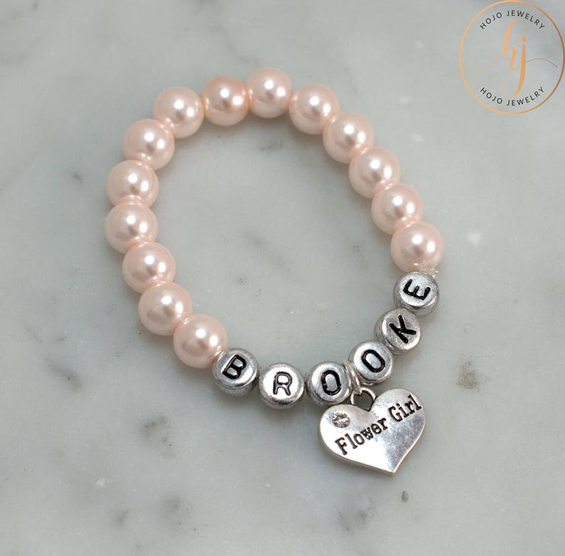 Name Flower Girl Bracelet Rhinestone Heart Flower Girl Gift Etsy