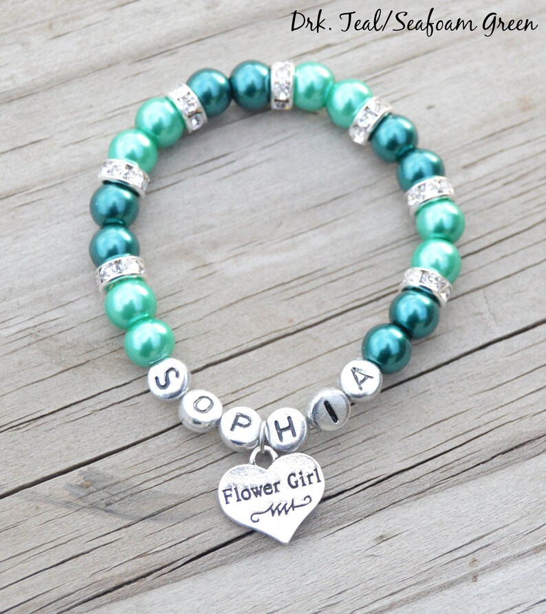 Personalized Flower Girl Bracelet Flower Girl Gift Navy Etsy