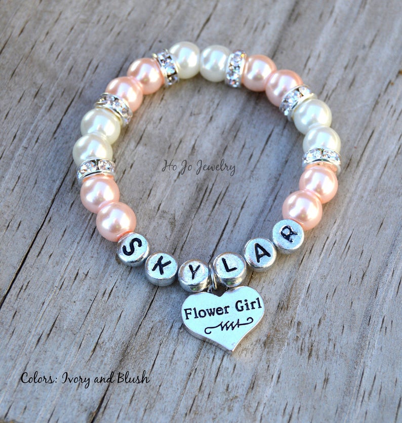Personalized Flower Girl Bracelet Flower Girl Gift Navy Etsy