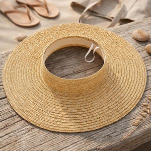 Stroh Sonnenhut mit breiter Krempe, Boho Sommer Strand Urlaub Hut mit offenem Visier