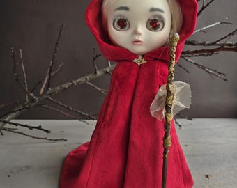 Red cloak plush coat Elven Middle Ages cape Blythe Pullip BJD