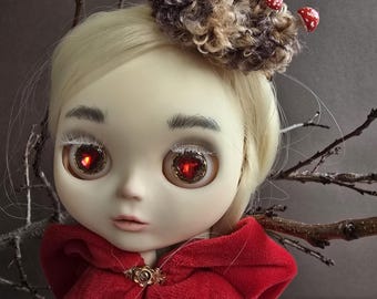 Blythe hat meadow with red mushrooms toadstools amanita muscaria, forest woodland Pullip BJD clothes