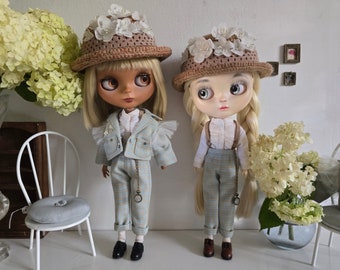 Blythe pastel set, jacket, shirt, hat, pants clothes for doll sizes 1:6