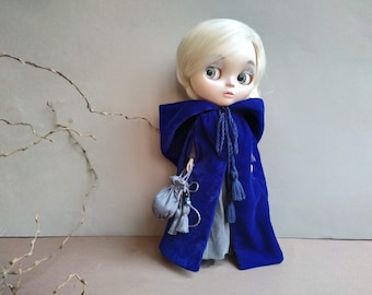 royal blue cloak for Blythe Christmas velvet coat elven cape