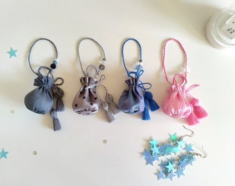 Doll silk purse bag gray stars dots pink blue 1:6 Blythe BJD size