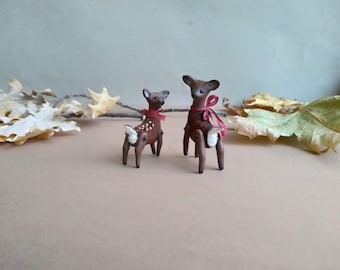 Miniature Deer Pair in Matchbox – Tiny Dollhouse Pets