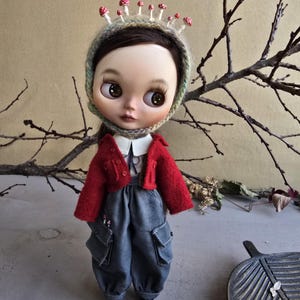 Blythe-helmhoed met rode champignons Outfitset van 5 hoedenjas shirt broek