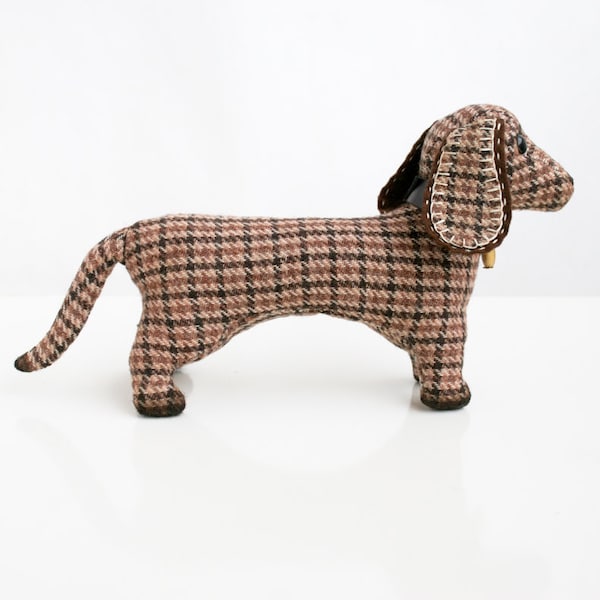 Dachshund personalized dog Checkered stuffed handmade toy Doxie retro nursery decor home