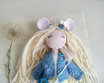Blonde bear girl Artist doll - Textile toy - Fabric clothing stuffing toy