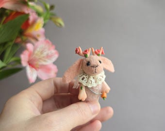 Tiny Jackalope Bunny in Matchbox, Poseable Miniature Art Toy, Fantasy Creature, Dollhouse Accessory