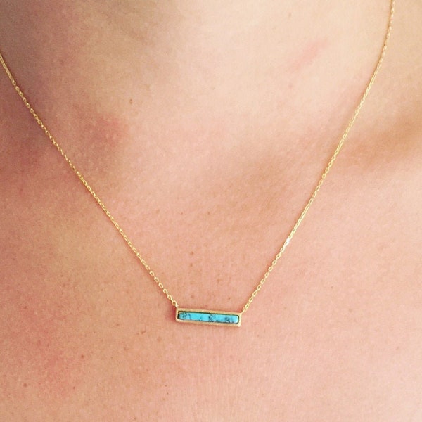 Dainty Turquoise & Gold Horizontal Bar Layering Necklace Bridesmaid Gift