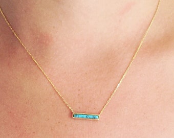 Dainty Turquoise & Gold Horizontal Bar Layering Necklace Bridesmaid Gift