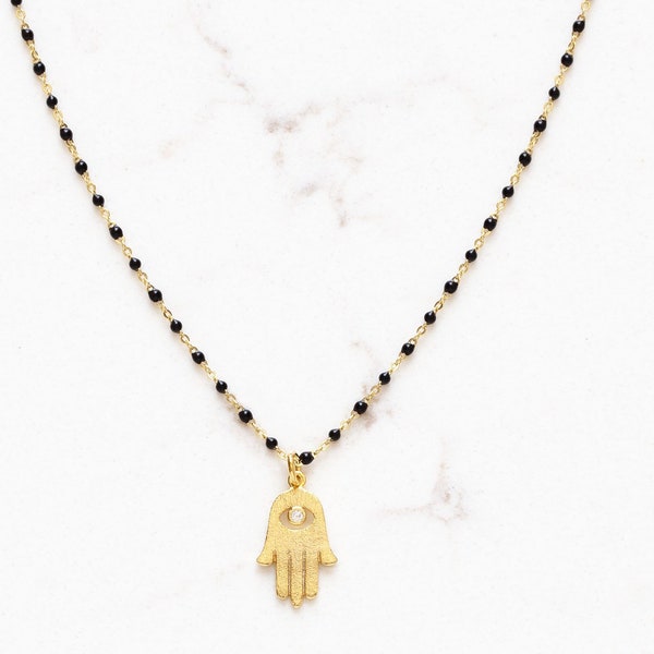 Enamel Chain Hamsa Charm Necklace