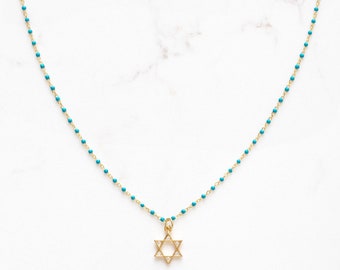 Enamel Chain Star of David Charm Necklace