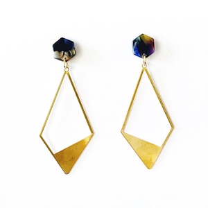 Tortoise Shell Acetate Hexagon Dangle Earrings - Geometric Earrings - Acrylic Post Earrings - Statement Earrings