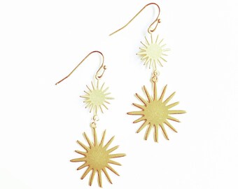 Sunburst Brass Dangle Earrings