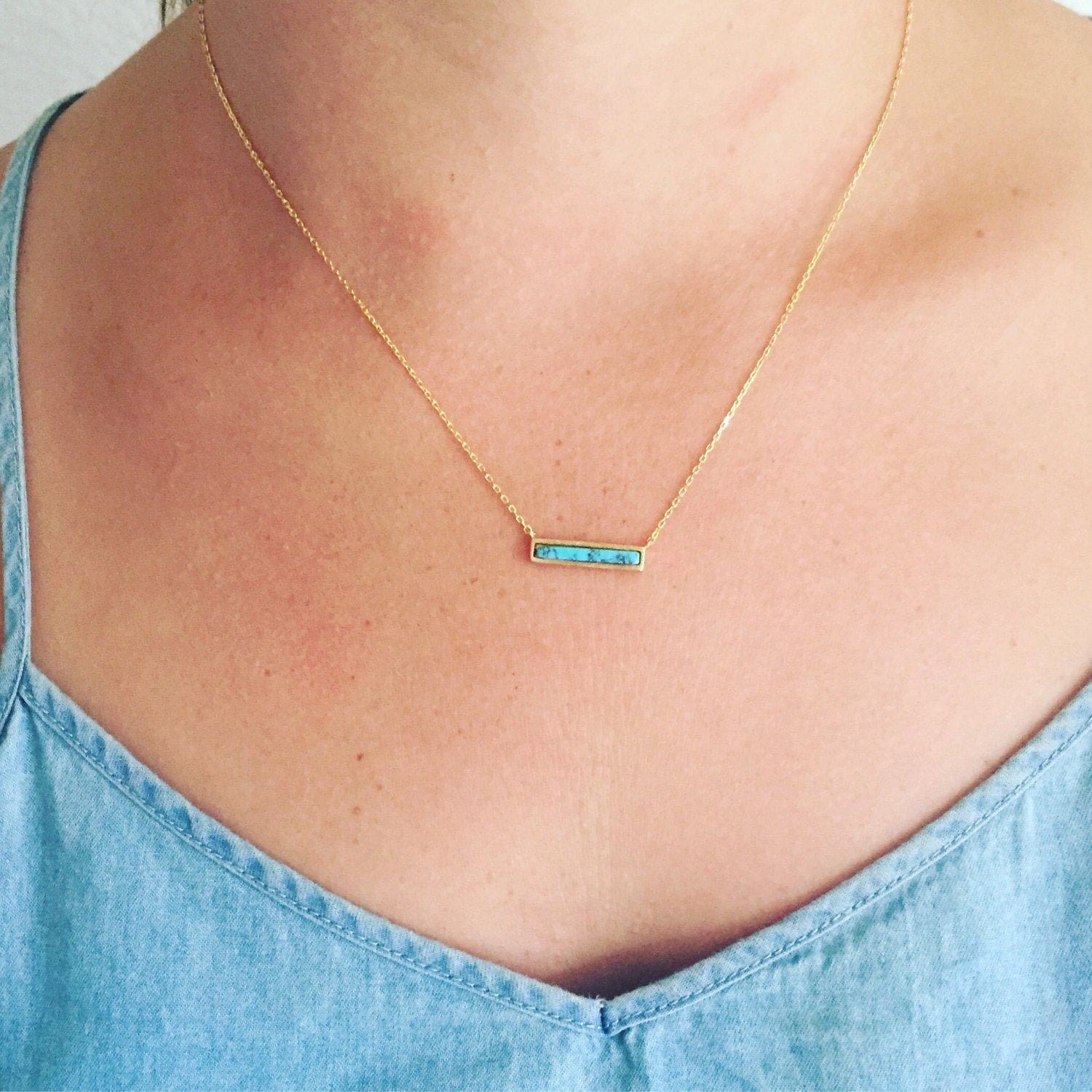 Dainty Turquoise & Gold Horizontal Bar Layering Necklace Bridesmaid Gift