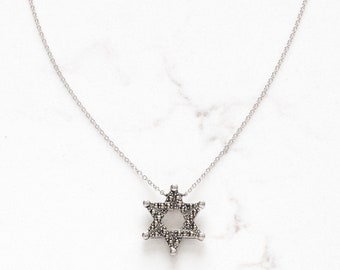 Marcasite Butterfly Star of David Necklace - Jewish Star Necklace - Sterling Silver - Magnetic Star of David - Bat Mitzvah Necklace Israel