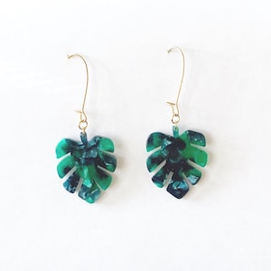 Monstera Leaf Earrings // Resin Palm Leaf Acetate Acrylic Dangle Summer Earrings